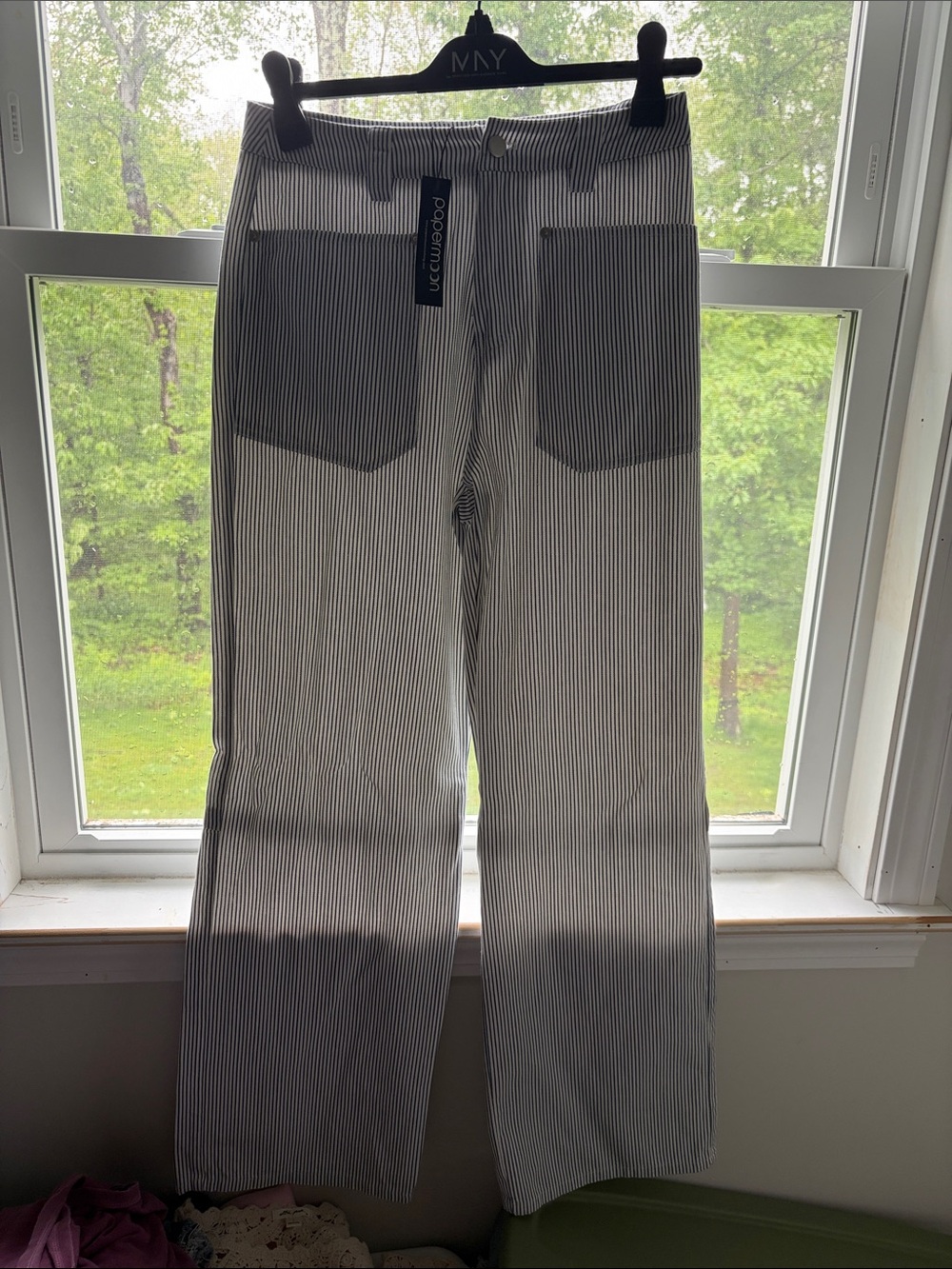 Papermoon Vertical Pinstripe Wide-Leg Pants - navy and White nwt size M